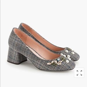J.Crew Block heel pumps in embellished plaid